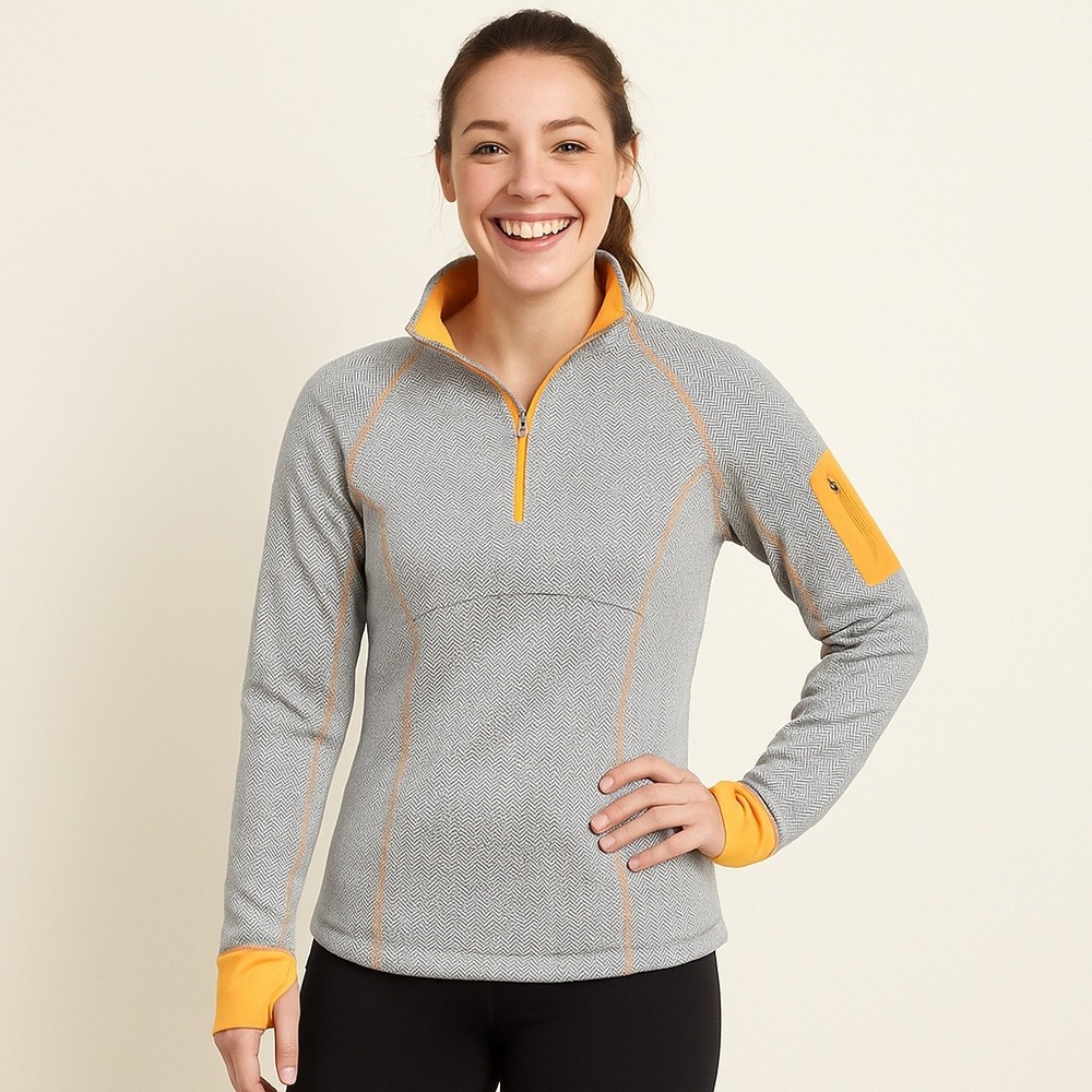 Monetta Gray Herringbone Half Zip Pullover Activewear‎ Athleisure Layer - Large